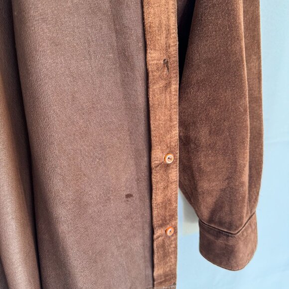 90s Vintage Express Brown Genuine Suede Leather boxy Shacket Jacket - Picture 6 of 14